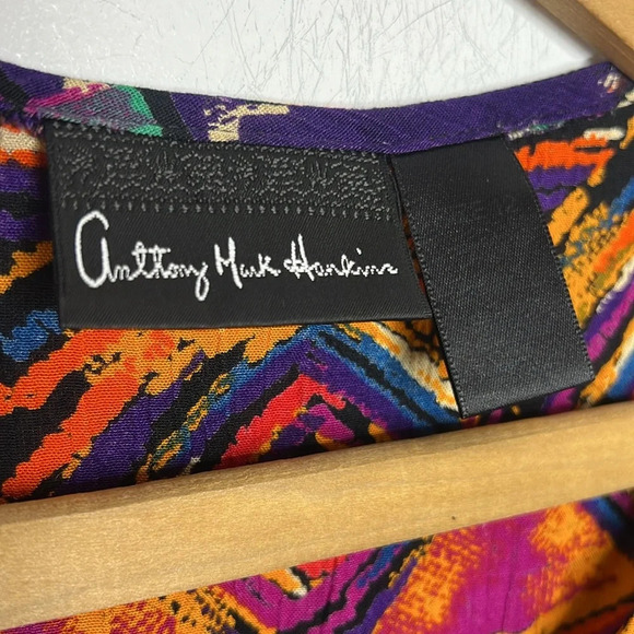 Anthony Mark Hankins Art to Wear Boho Novelty Tribal Print Colorful Artsy Blouse - Picture 9 of 10